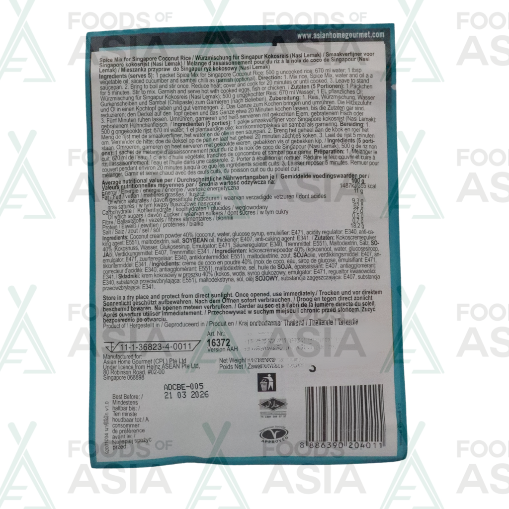 Asian Home Gourmet Singapore Kokosrijst Kruidenmix50g